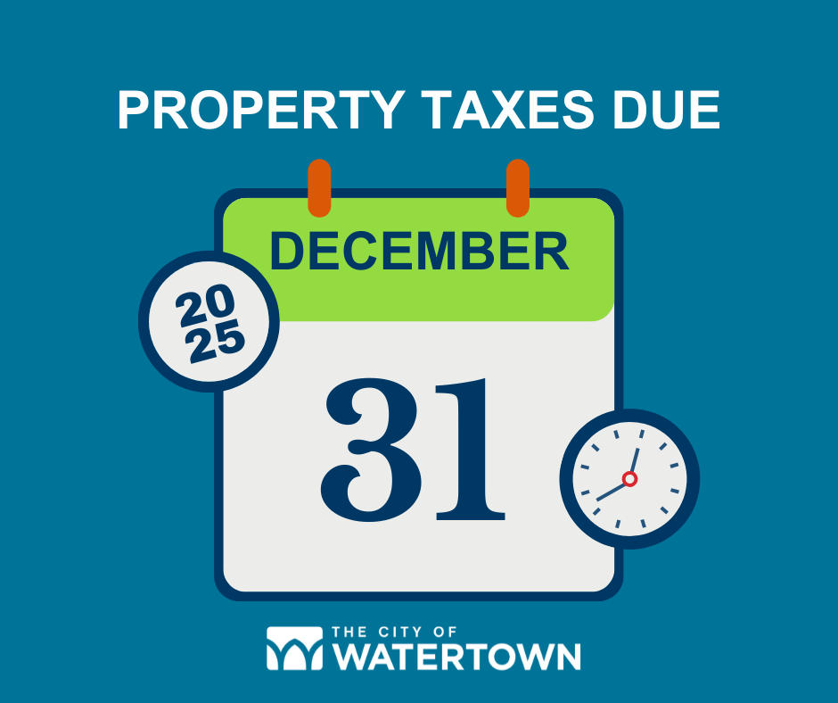 Calendar graphic with words "Property taxes due December 31, 2025"