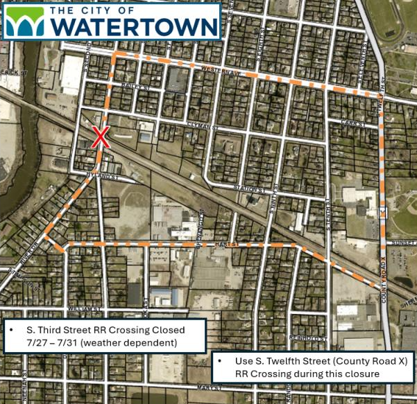 Map displaying the detours in the text description
