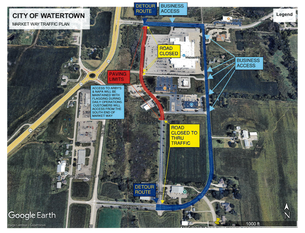 A visual of the detour for Markey Way described in the text.