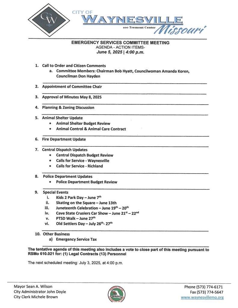 Emergency Services Agenda June 2025