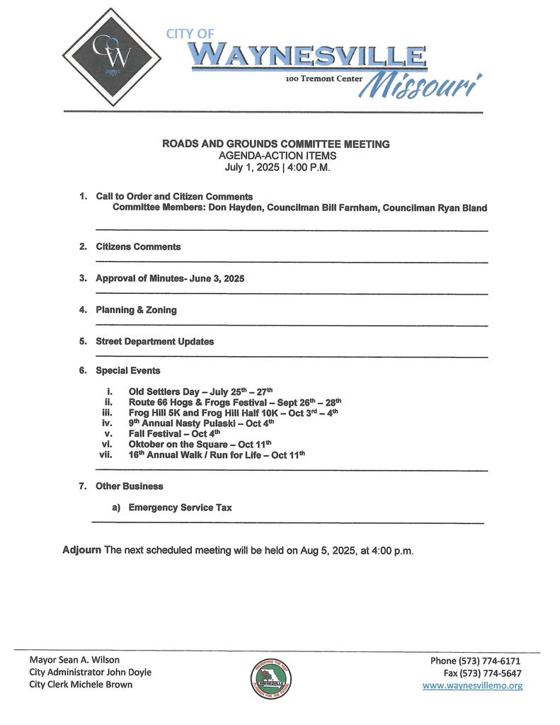 Roads & Grounds Agenda July 2025