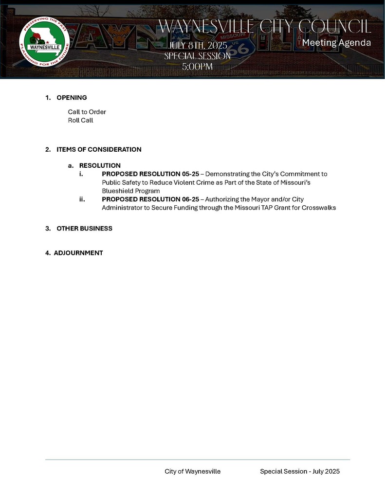 Agenda - Special Session - July 8, 2025