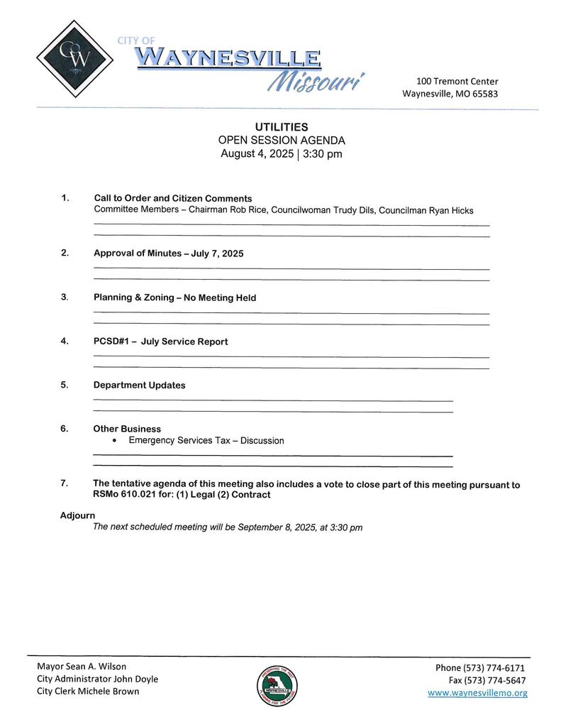 8-4-25 Utility Committee Agenda