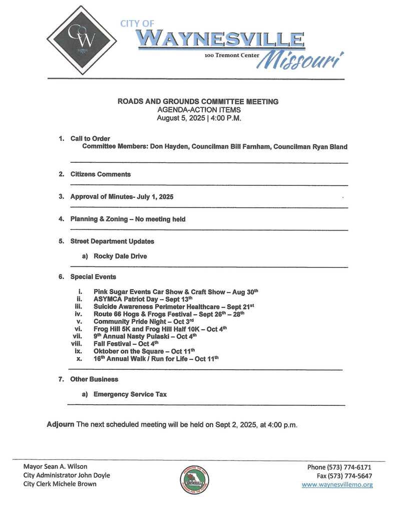 Roads & Grounds Agenda Aug 2025