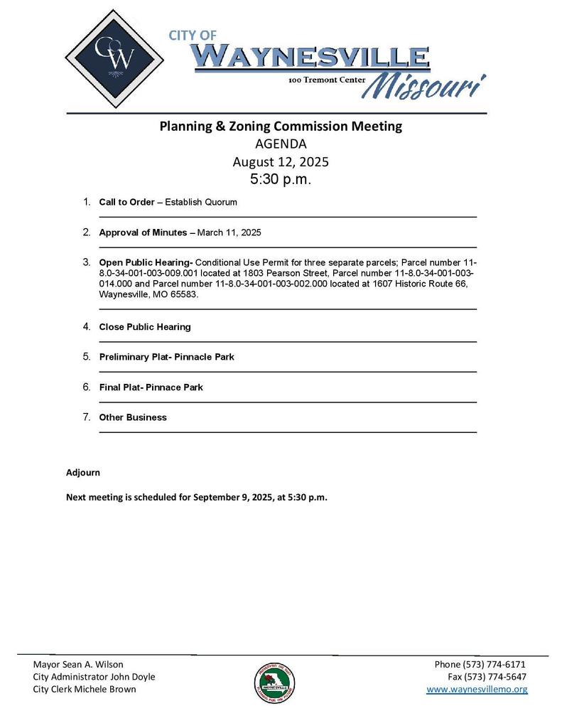 Planning and Zoning Agenda