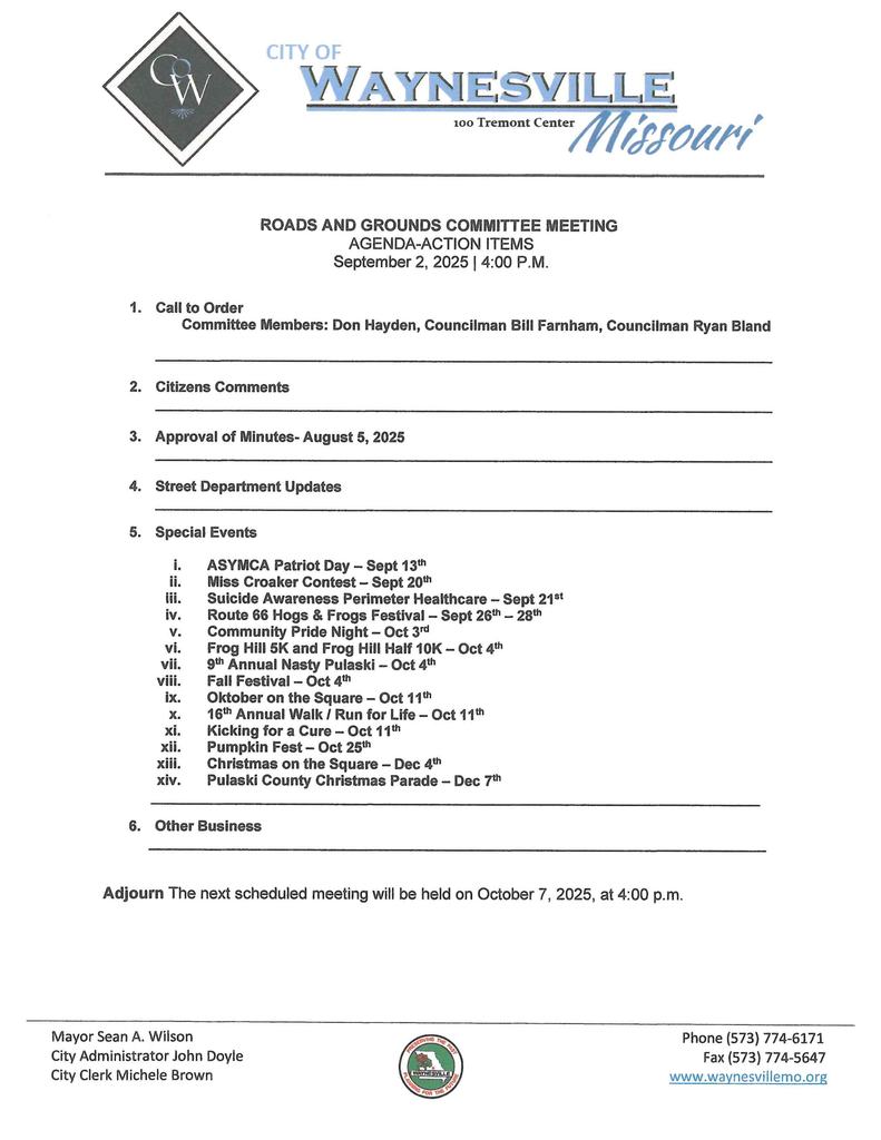 Roads & Grounds Agenda Sept 2025