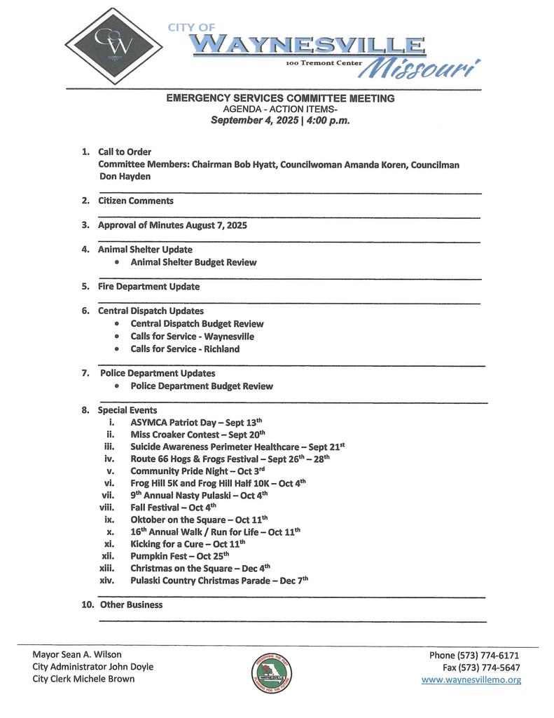 Emergency Services Agenda Sept 2025