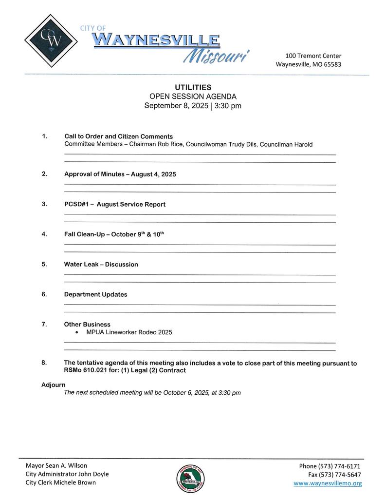 Utilities Agenda Sept 8, 2025