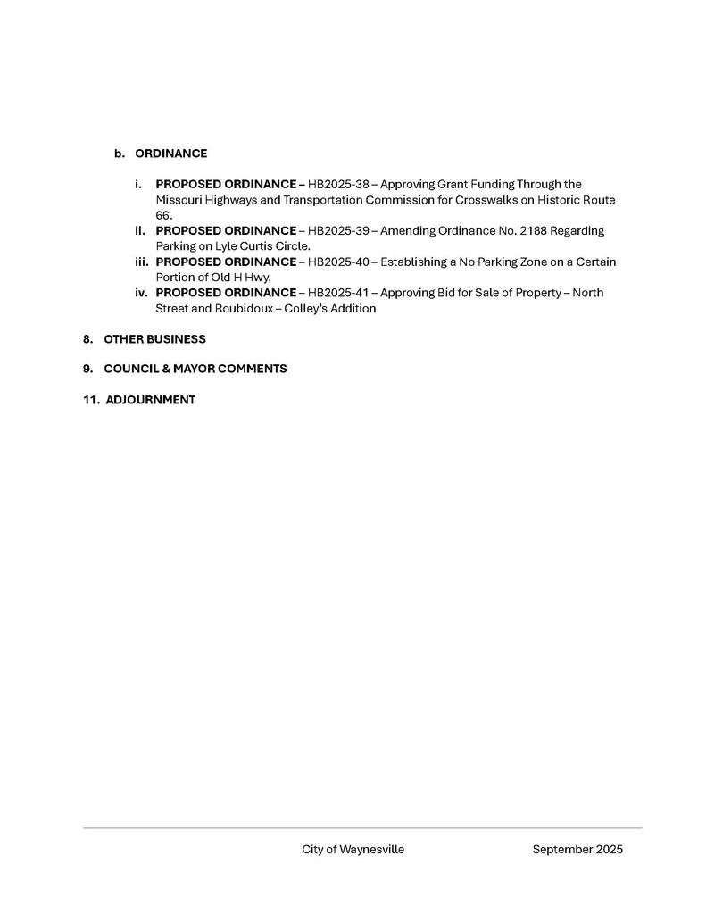 Waynesville City Council Agenda - September 18, 2025