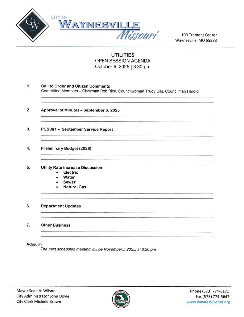 UTILITIES AGENDA 10-6-25