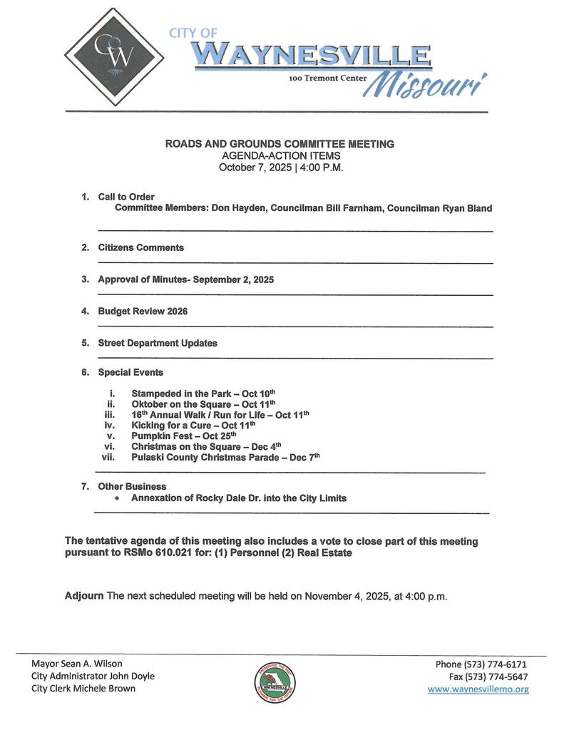 Roads & Grounds Agenda Oct 2025