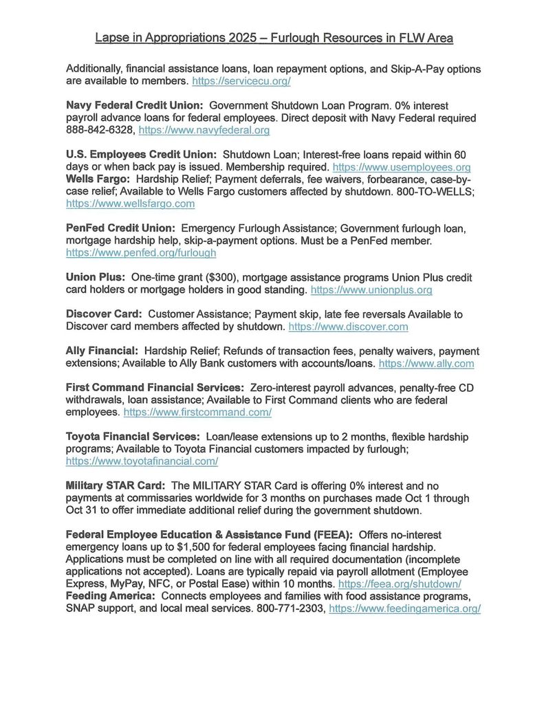 Furlough Resources in FLW 