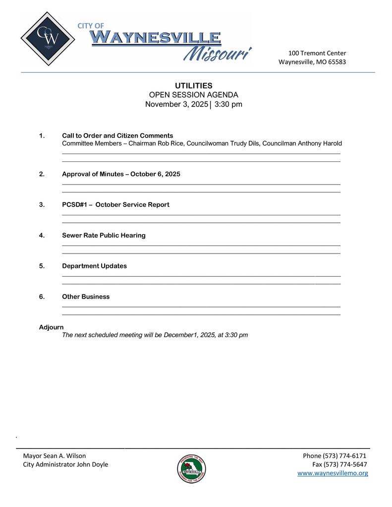 UTILITIES AGENDA 11-03-25