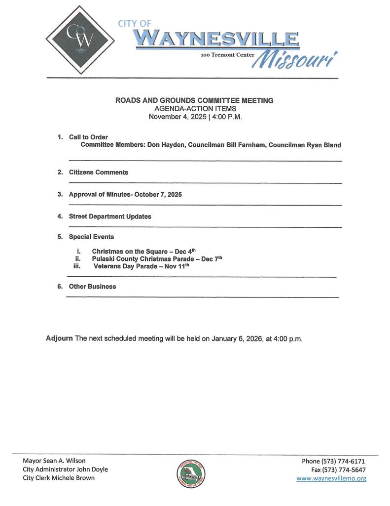 Roads & Grounds Agenda Nov 2025