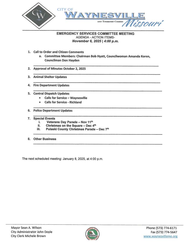 Emergency Services Agenda Nov 2025