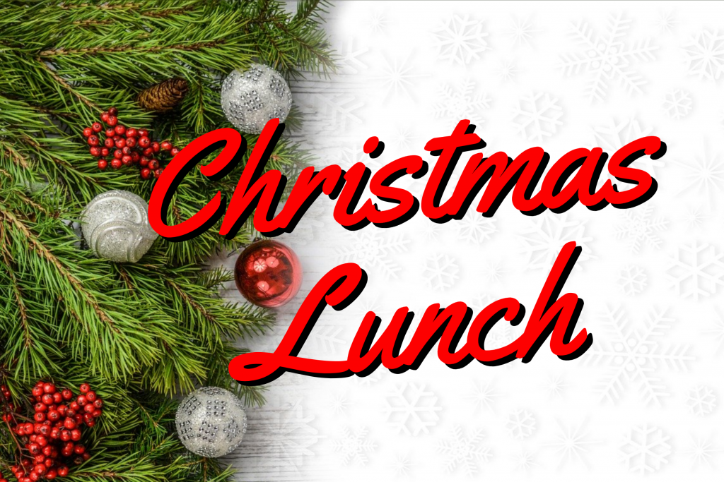 christmas lunch writing with christmas tree and ornaments