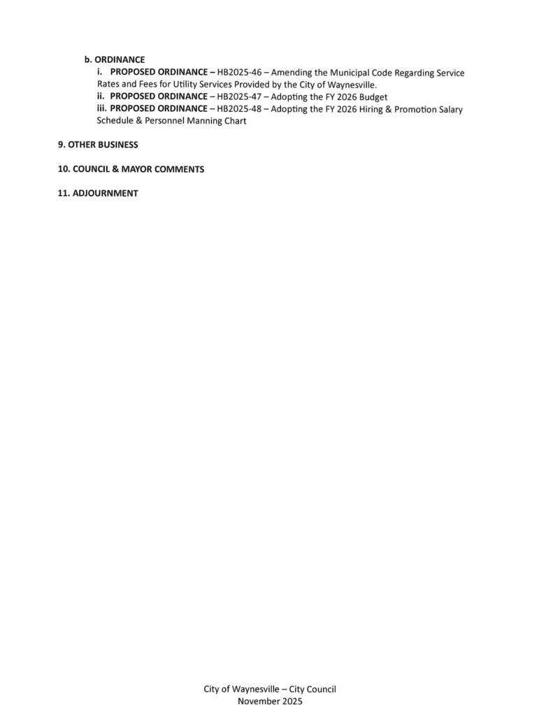 November 2025 City Council Agenda   