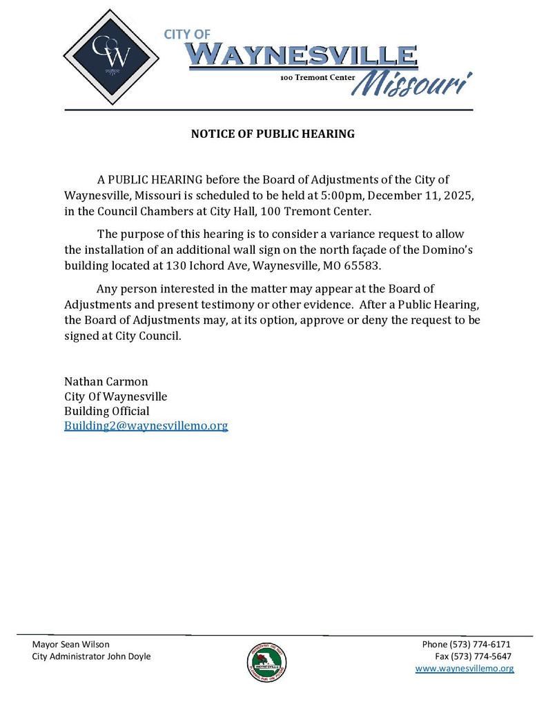 notice of public hearing for board of adjustments