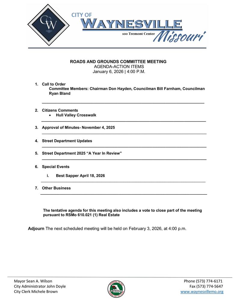 Roads & Grounds Agenda Jan 2026