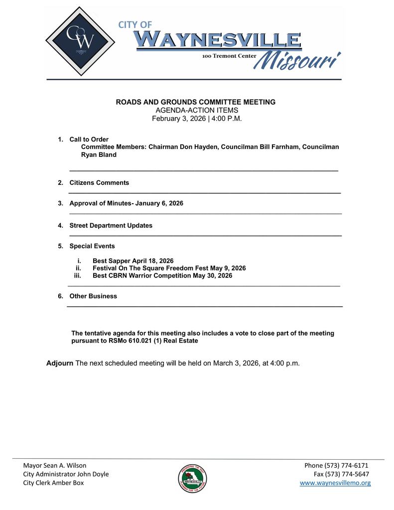 Roads & Grounds Agenda Feb 2026