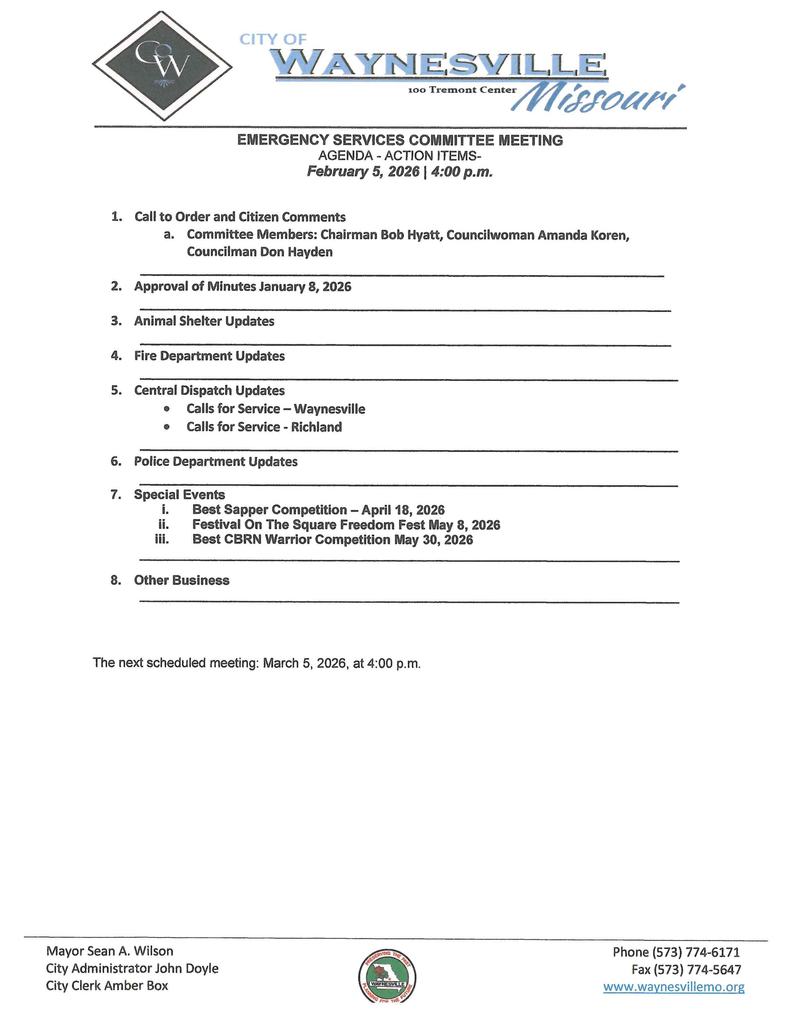 Emergency Services Agenda Feb 2026