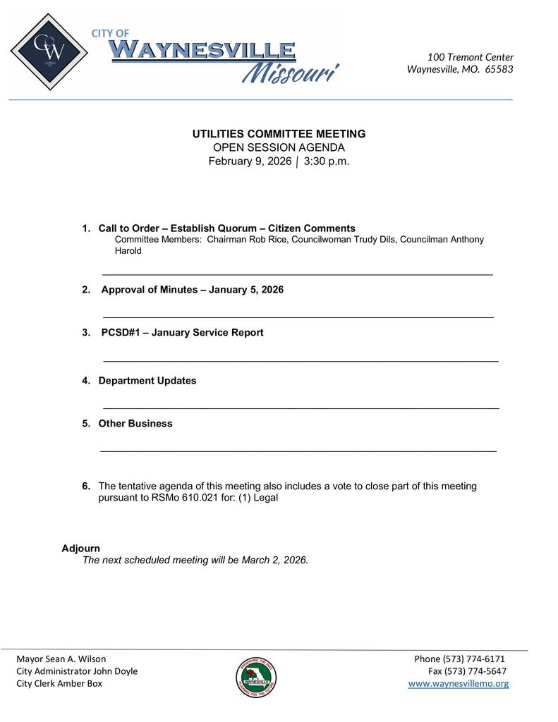Utilities Agenda 02-09-26