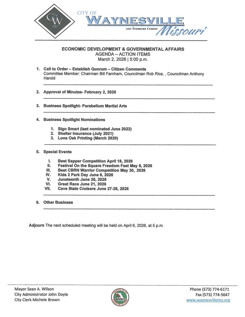 Economic Development Agenda March 2026