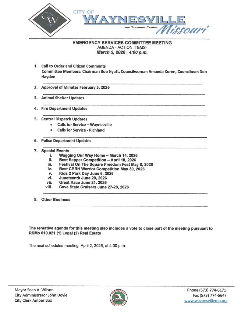 Emergency Services Agenda March 2026