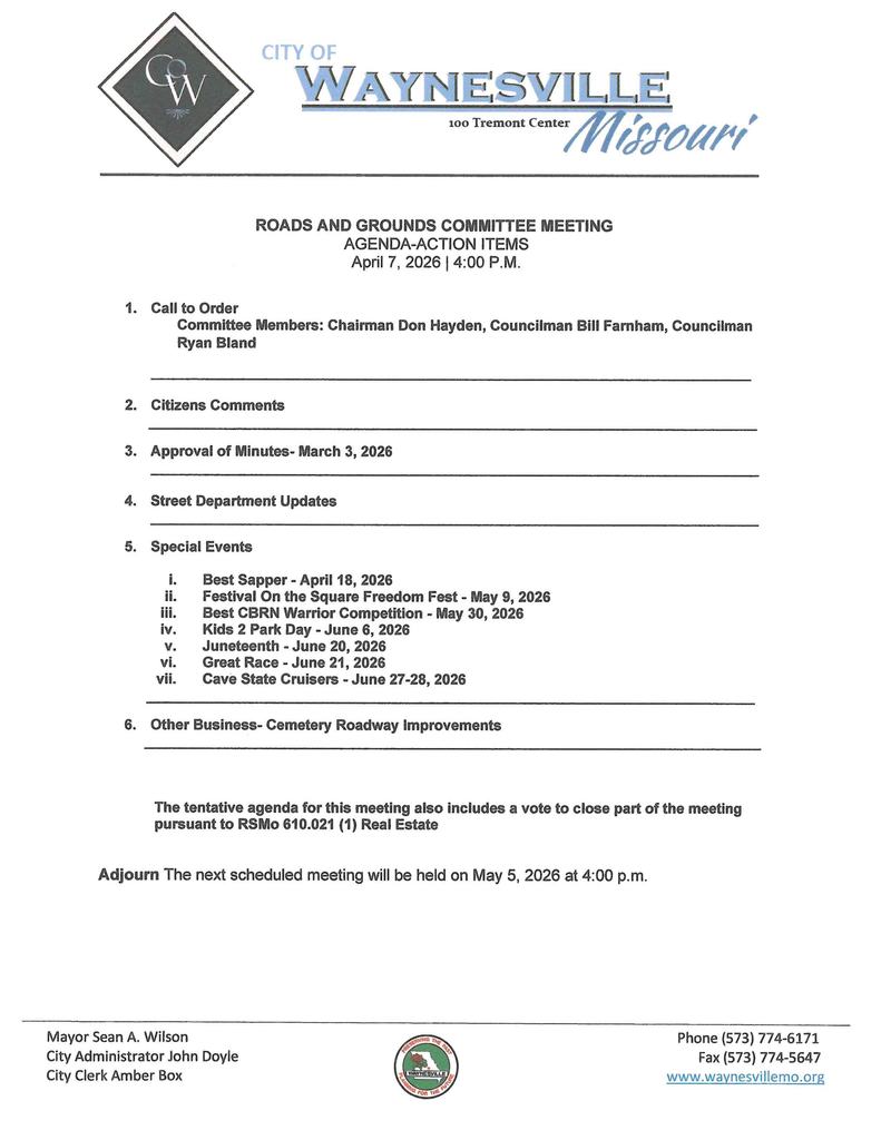 Roads & Grounds Committee Meeting Agenda