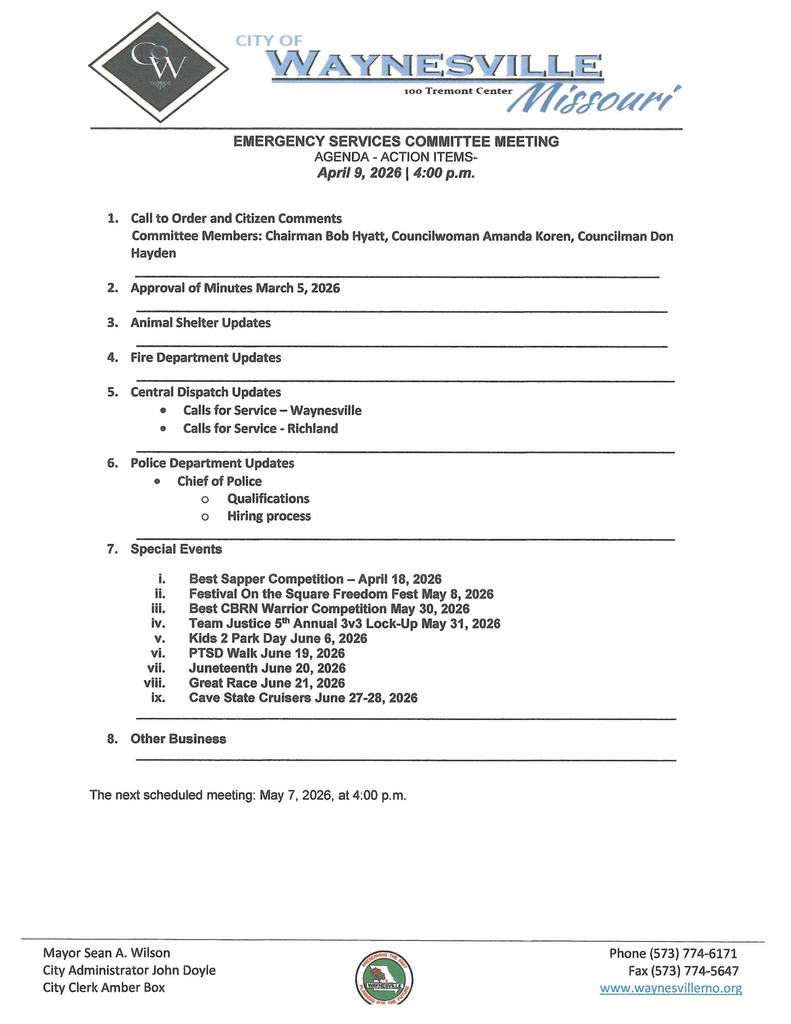 Emergency Services Agenda