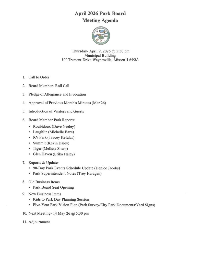 Park Board Agenda