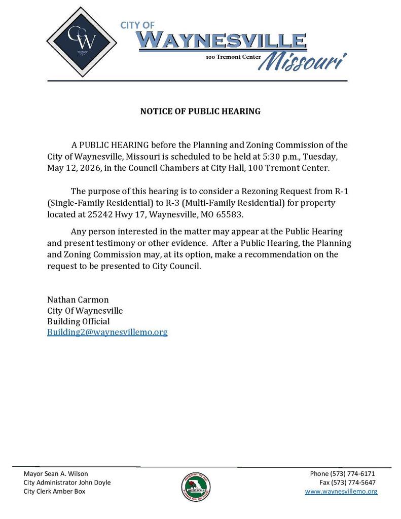 second notice for a separate public hearing 