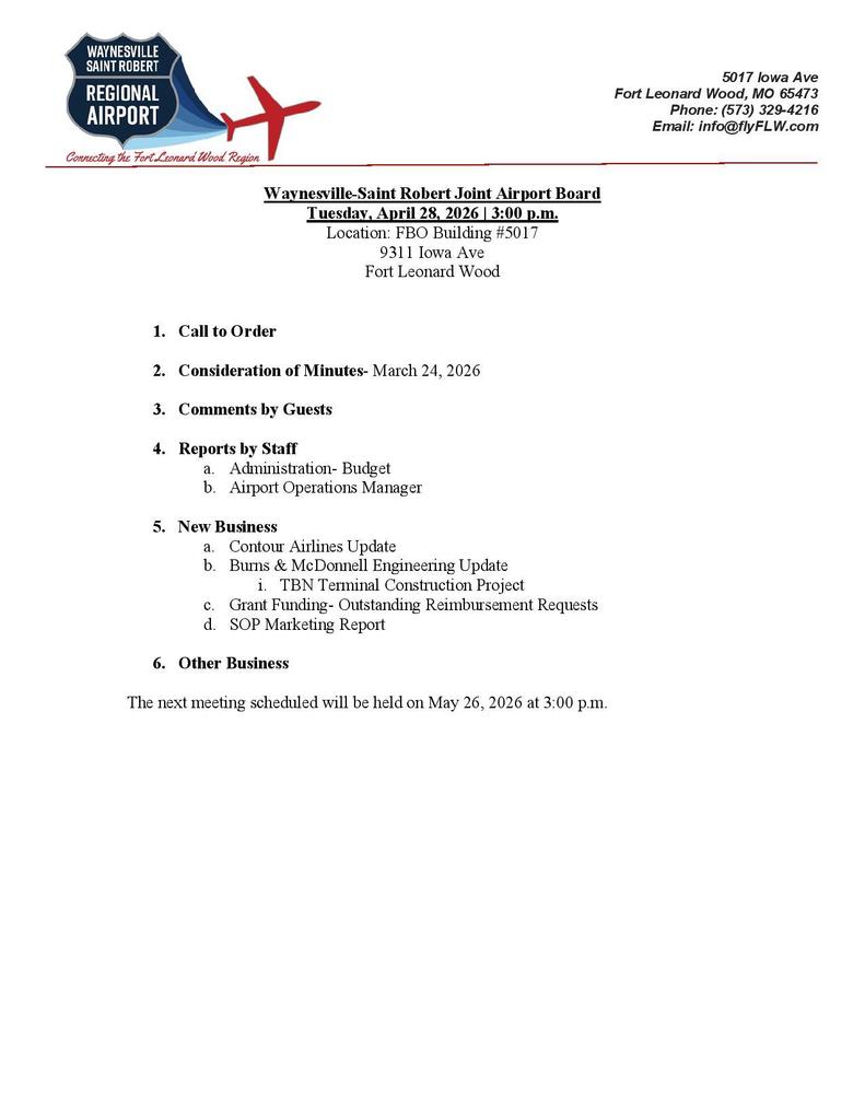 waynesville saint robert joint airport board meeting agenda