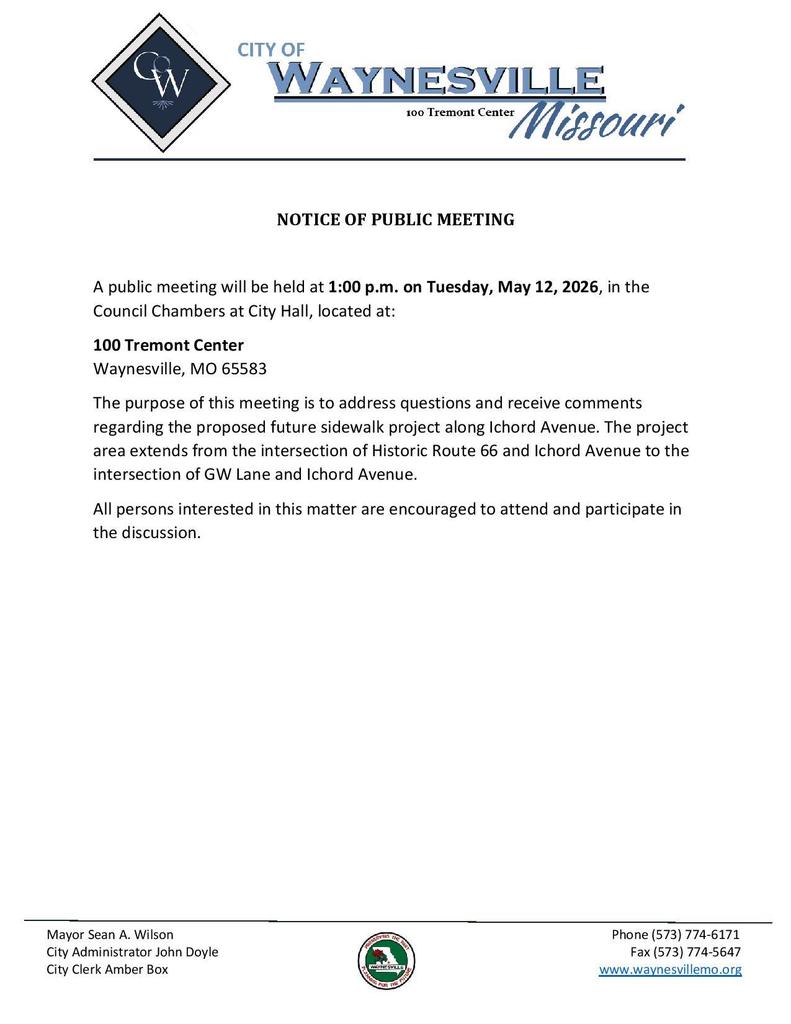 Notice of Public Meeting for sidewalks