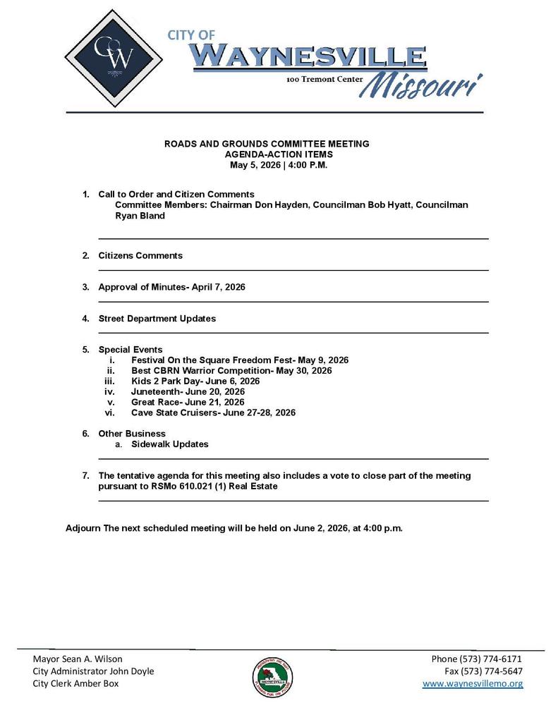 roads and grounds committee meeting agenda