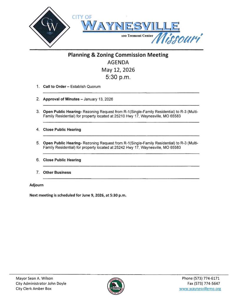 Planning and Zoning agena