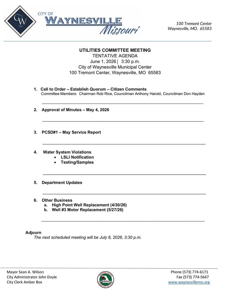 Utilities Agenda
