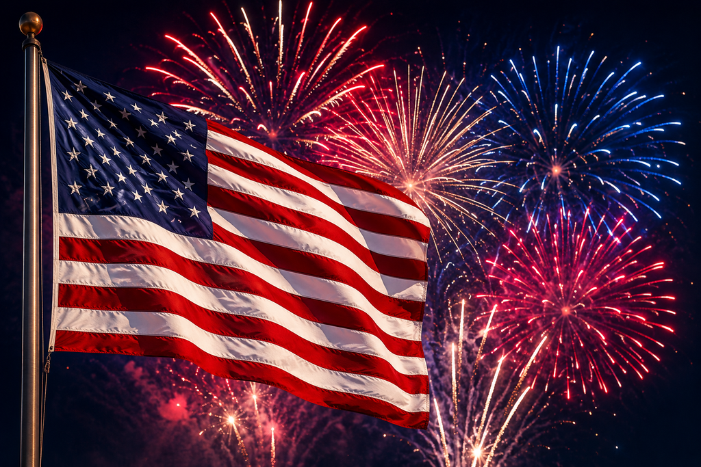 american flag and fireworks