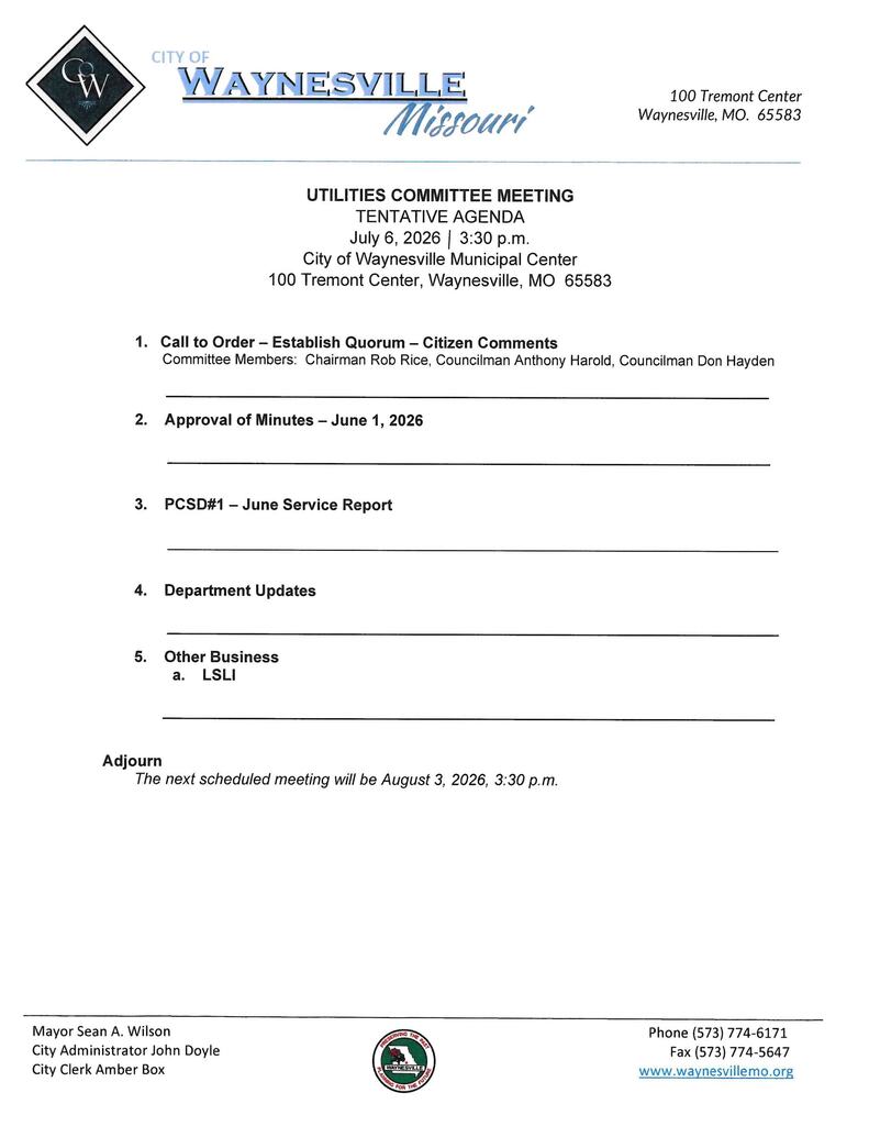 07-06-26 Utilities Agenda