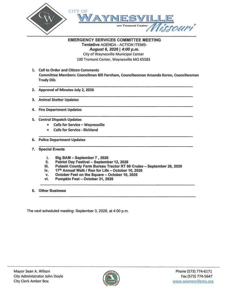 Emergency Services Agenda