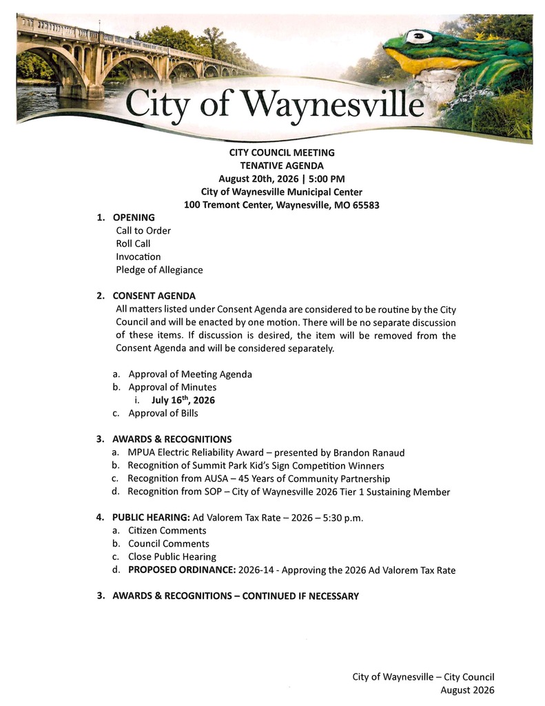 Aug 2026 City Council Agenda