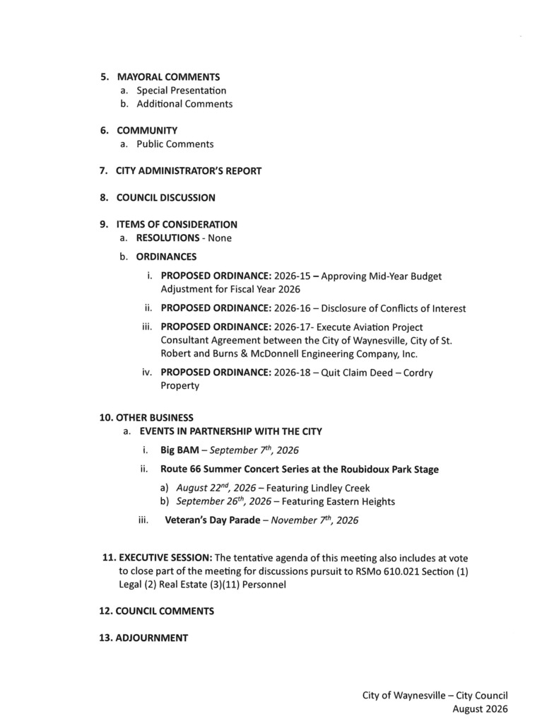 Aug 2026 City Council Agenda