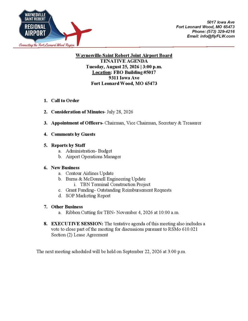 Airport Board Meeting agenda