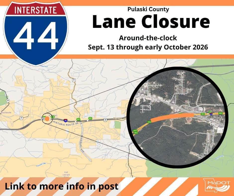modot image of lane closure map of road
