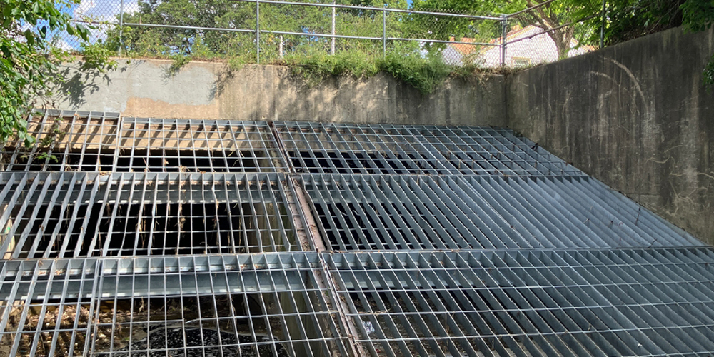 A photo of the trash rack at McCarty Park