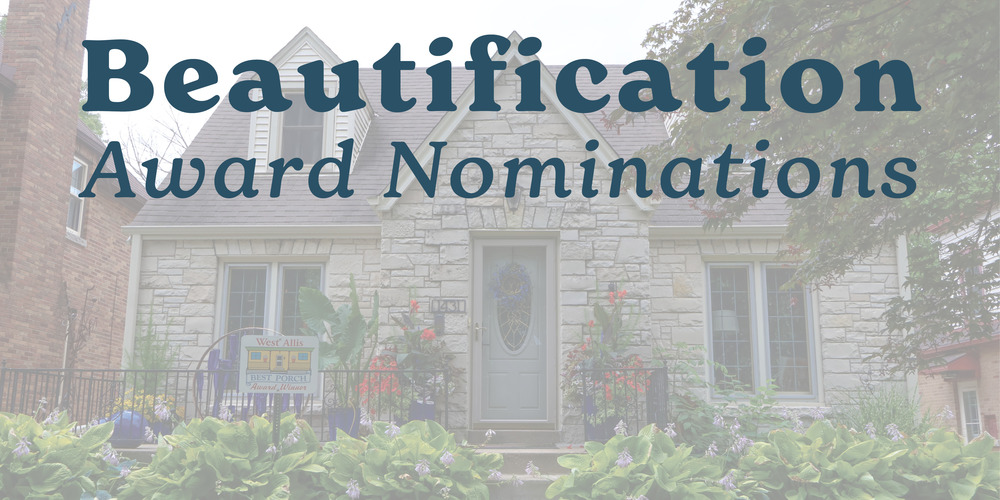 A 2025 Beautification Award winning yard with text reading "Beautification Award Nominations"