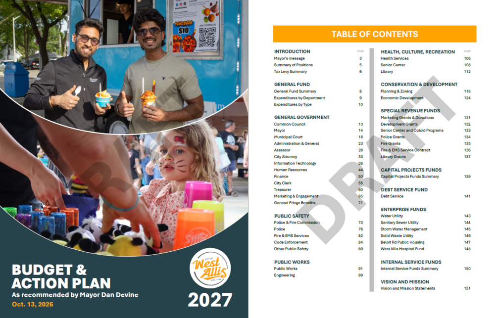 draft budget book image and content page