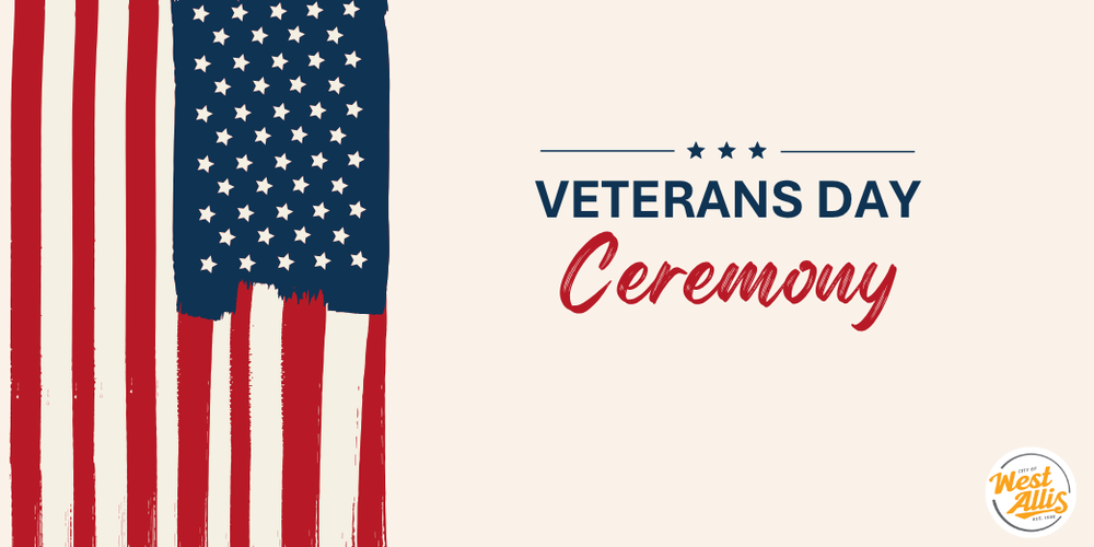 An illustration of the USA flag. Text reads "Veterans Day Ceremony"