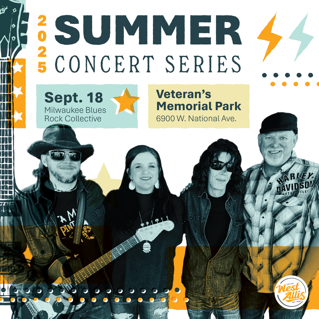 Summer Concert Series - Sept. 18 with Milwaukee Blues Rock Collective at Veterans Memorial Park at 6900 W. National Ave.