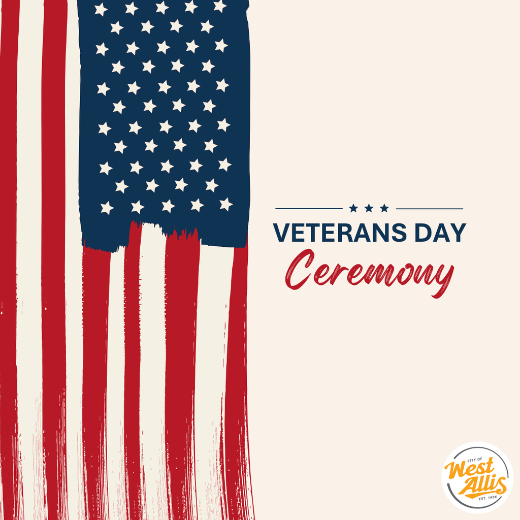 An illustration of the USA flag. Text reads "Veterans Day Ceremony"